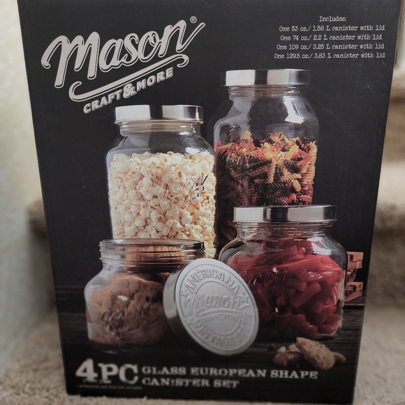 3PC MASON Large HOBNAIL GLASS CANISTER SET or 4pc EUROPEAN STYLE SET - Picture 9 of 11